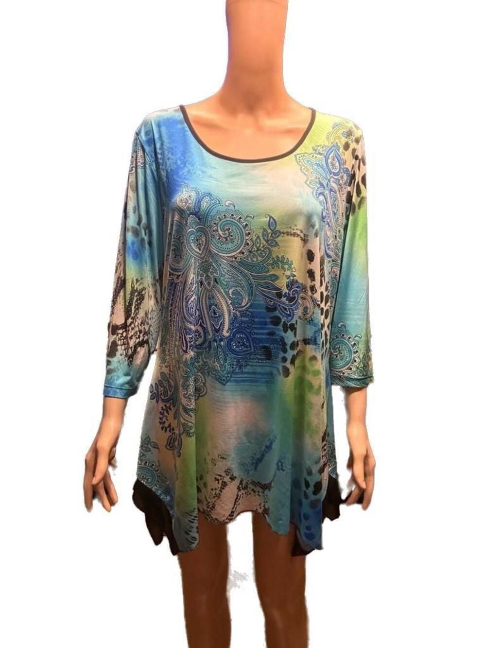 Jess & Jane Animal Print Studded Top L Art to Wear Microfiber Tunic Womens Bling